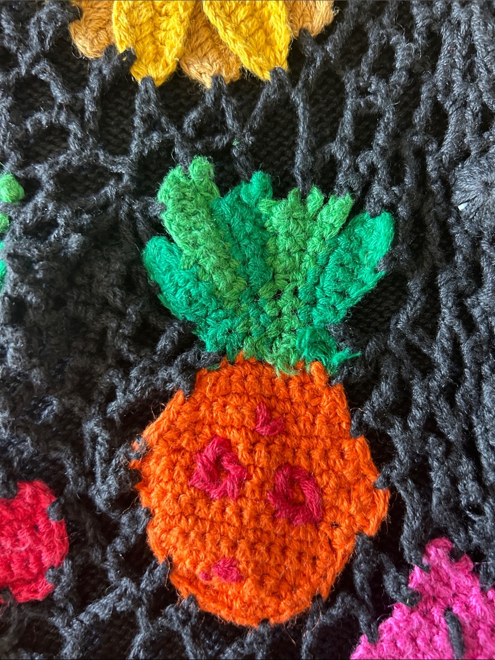 Vintage Carol Little Sport Black crochet Vest w/ flowers & fruit all over front - Picture 8 of 10